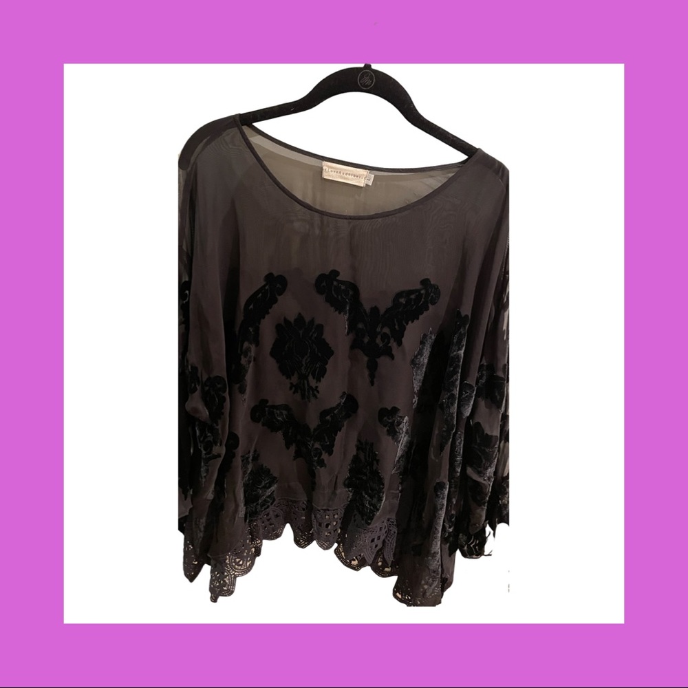4 Love and Liberty Sheer Black Blouse with Velvet Floral Pattern
